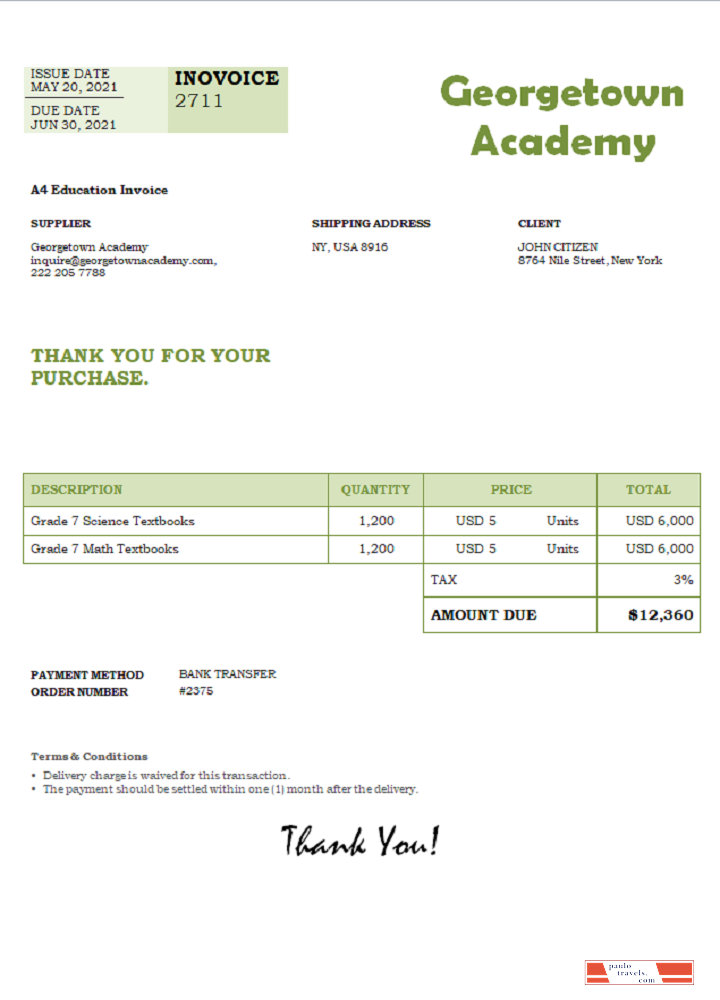 USA Georgetown Academy invoice PSD template